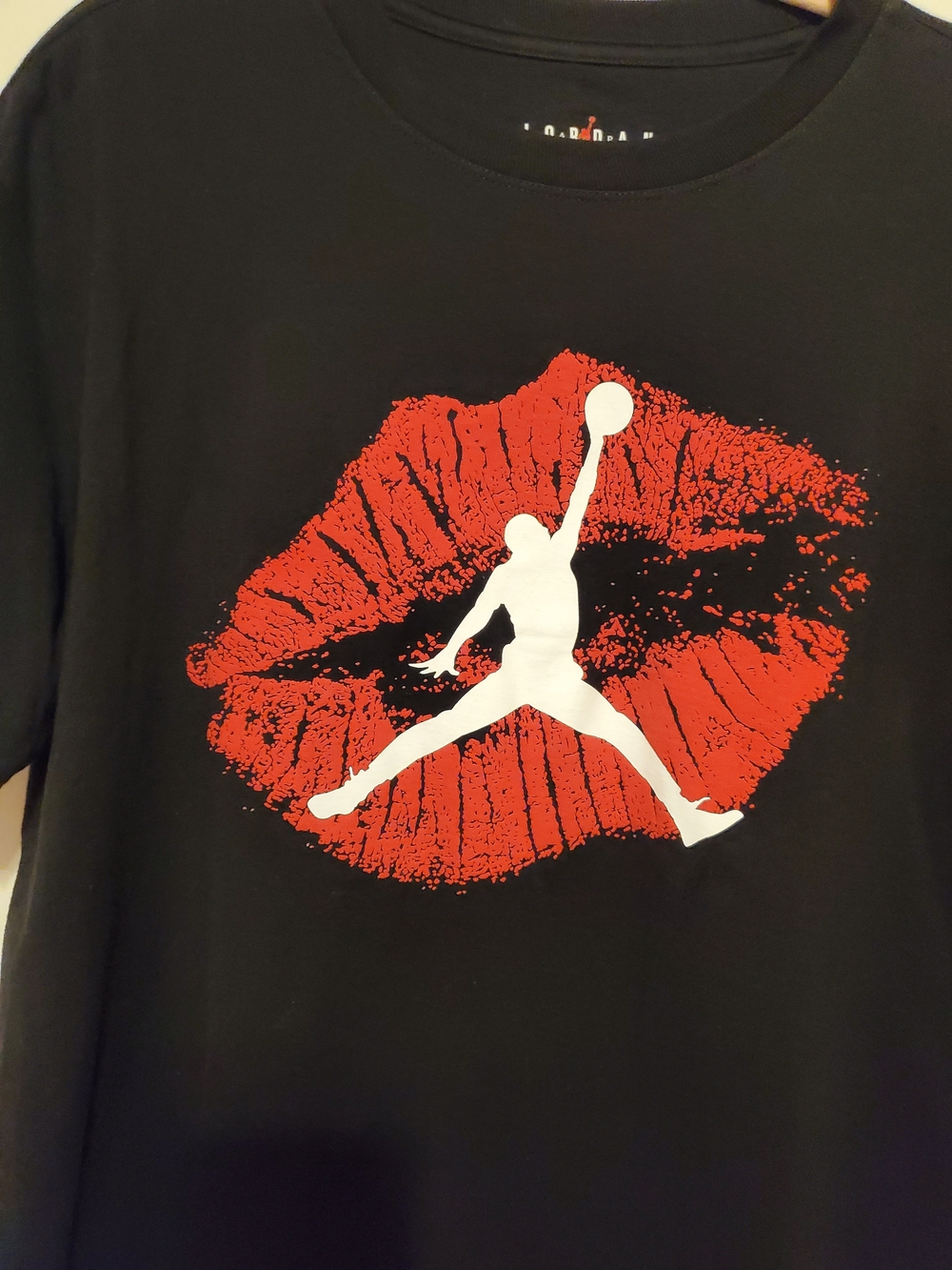 Jordan Black Tee with Red Lip and White Jumpman Graphic